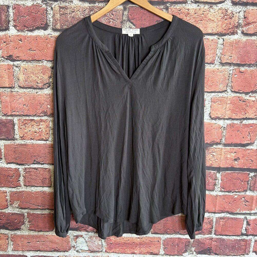 Barefoot Dreams Lux Milk Jersey Namaste Top Womens Medium Dark Gray Lounge Shirt
